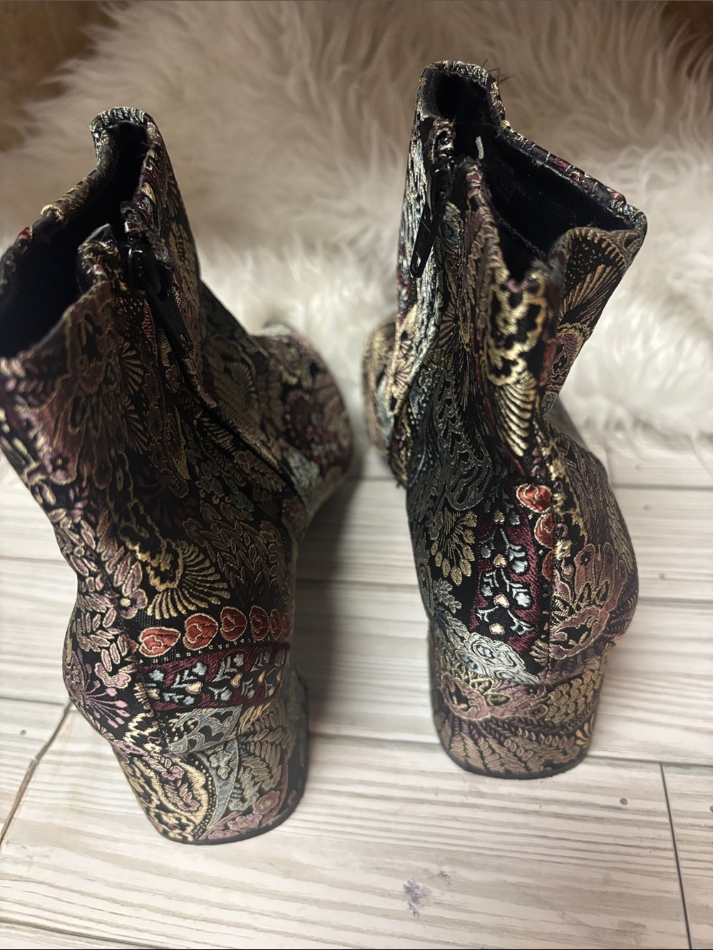 Alex Marie Tionna Metallic Floral Ankle Booties Shoes Block Heel Women’s Sz 8.5 - Picture 6 of 8